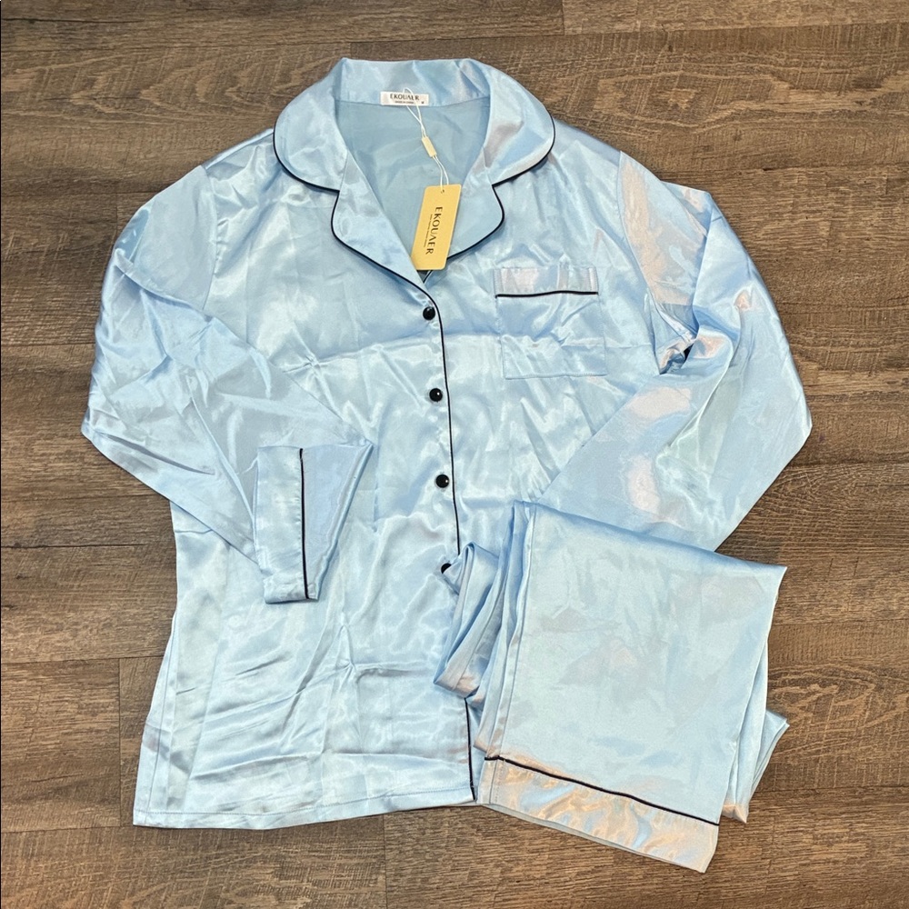 Luxurious Light Blue Satin Pajama Set